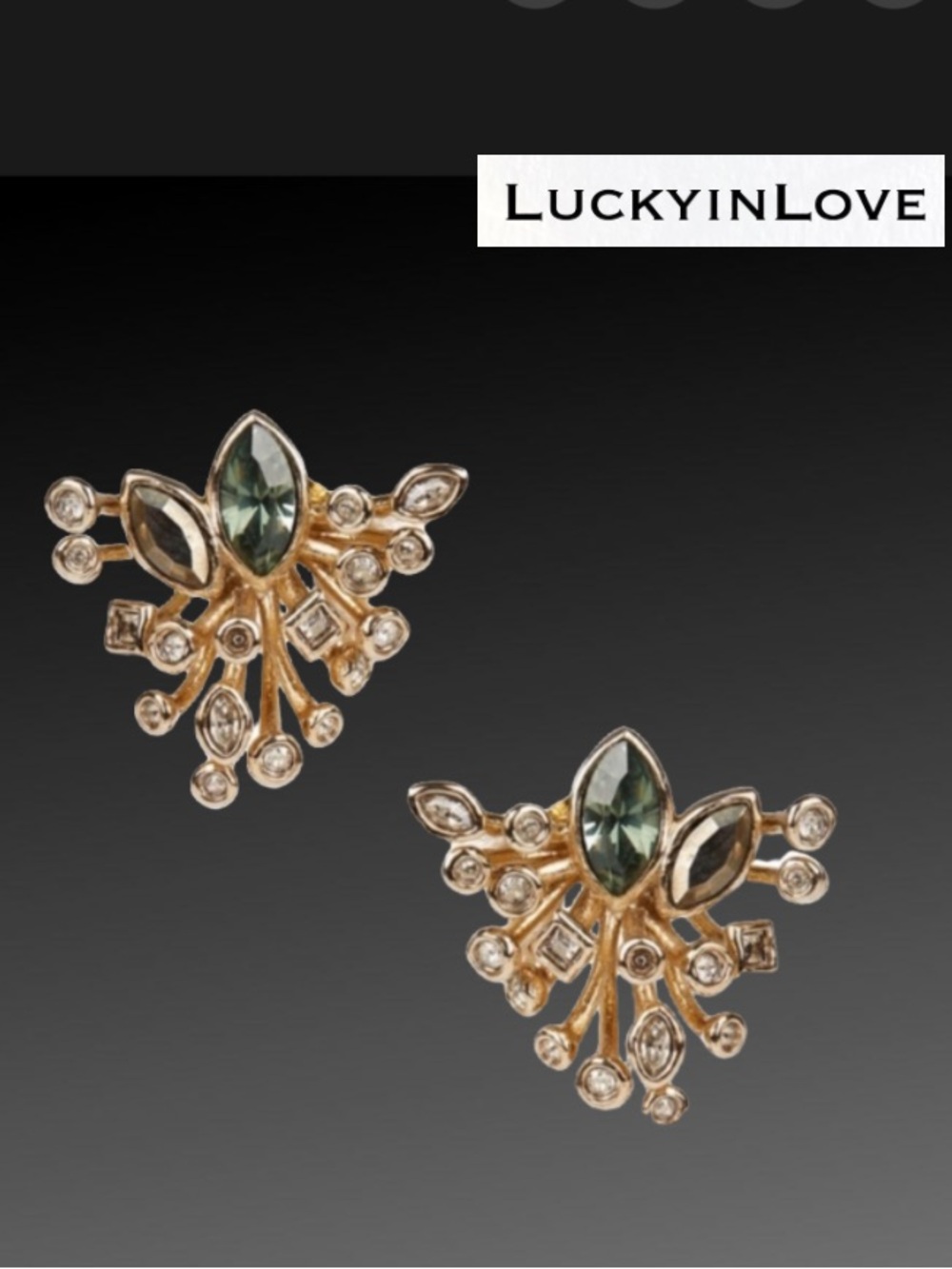 ALEXIS BITTAR • Gold Green Brown Navette Crystal Burst Georgian Post Earrings